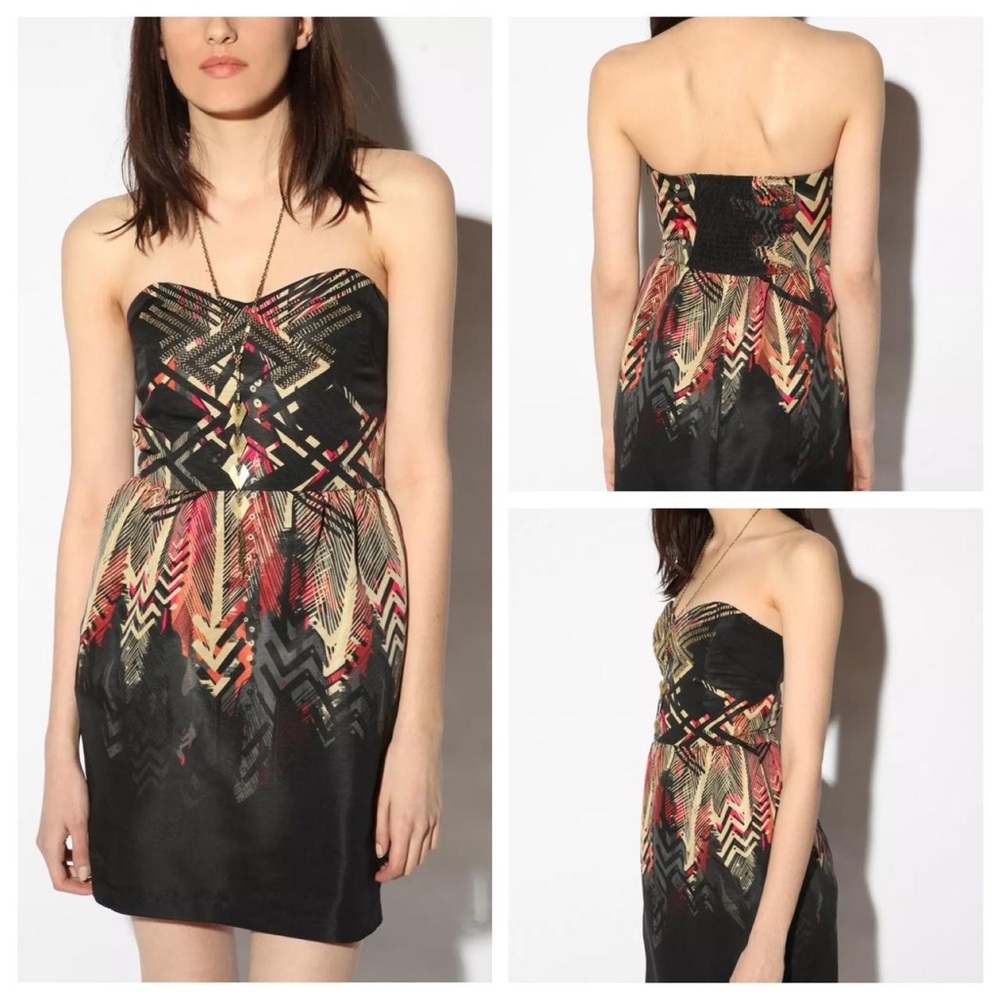 Strapless Printed Black Cocktail Dress with pockets